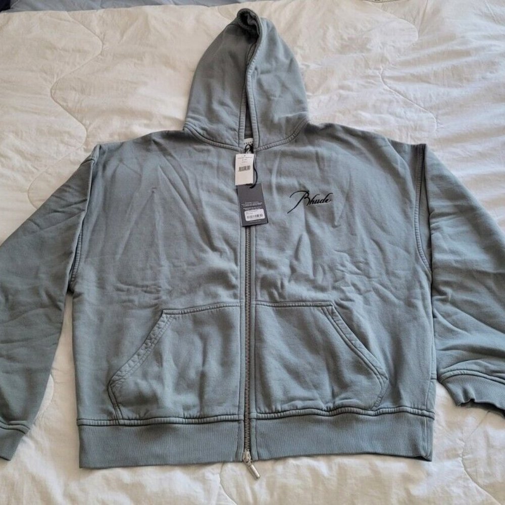 RHUDE Logo Embroidered Full Zip Hoodie Sage Men's size Large Retail